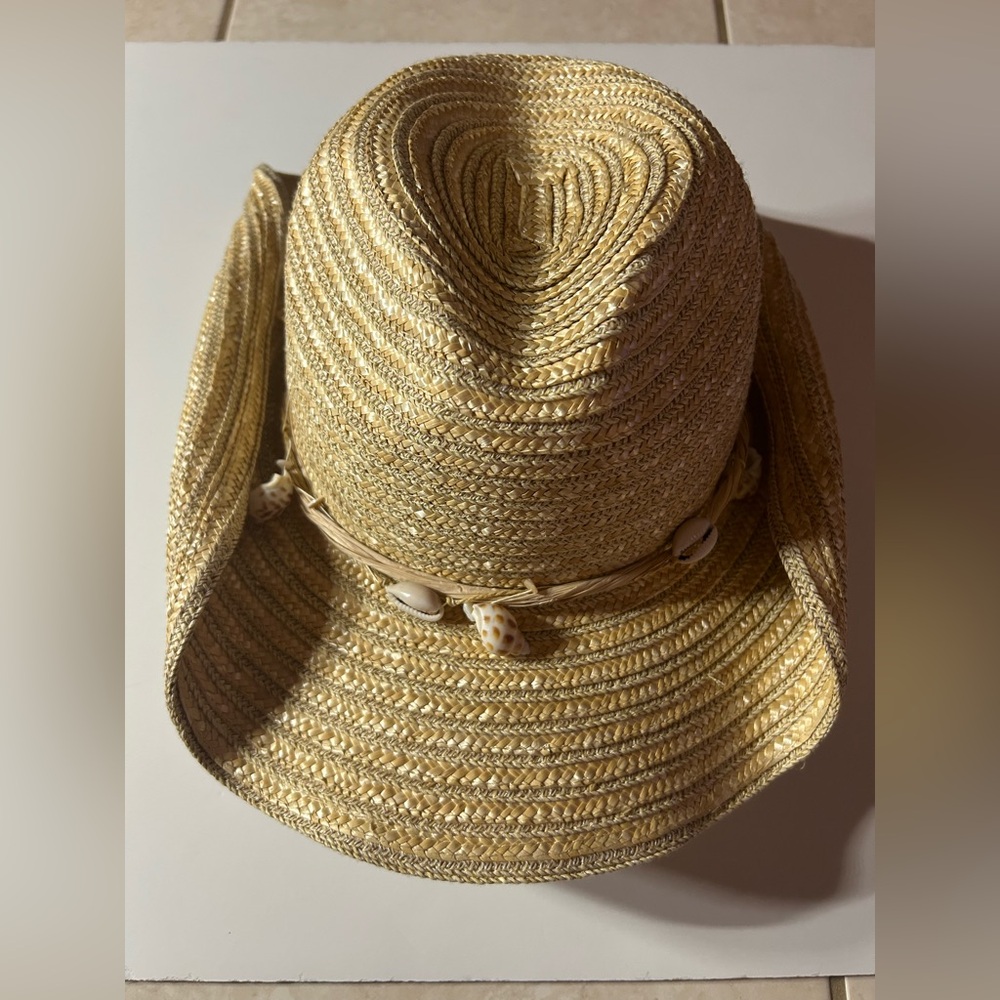 Tan Straw Hat with SeaShells